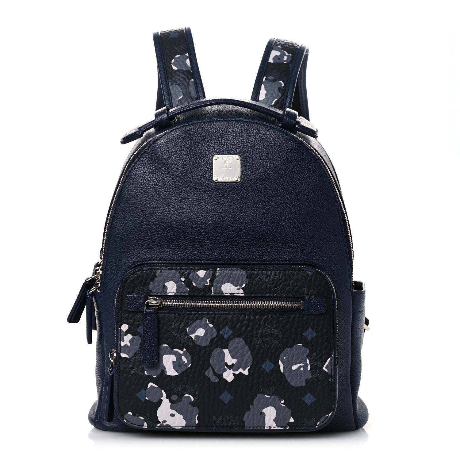 MCM Calfskin Visetos Floral Leopard Klassik Small Stark Backpack Blue Black 1 of 12