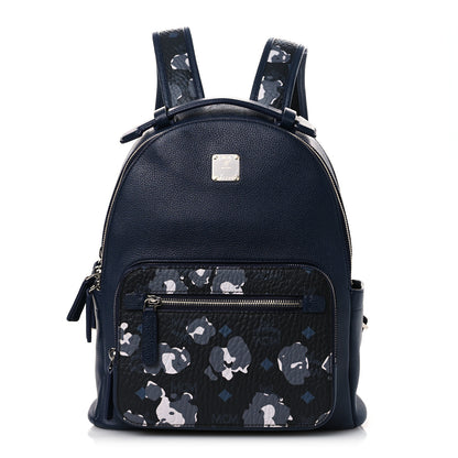 MCM Calfskin Visetos Floral Leopard Klassik Small Stark Backpack Blue Black 1 of 12