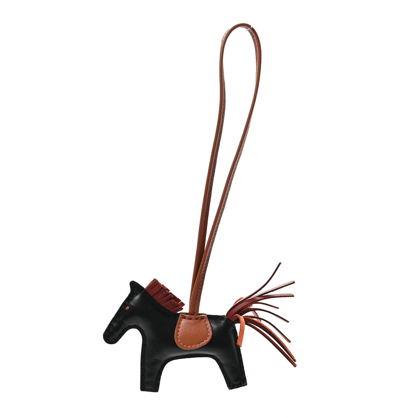Milo Lambskin Grigri Rodeo Horse Bag Charm PM Black Sienne Gold