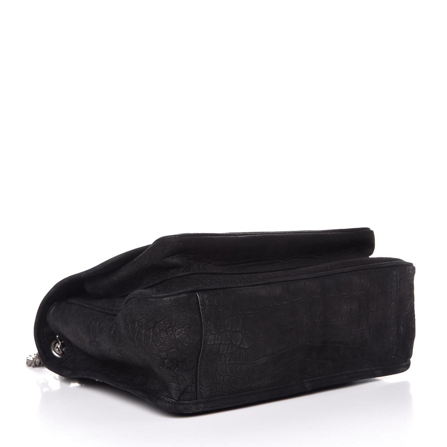 Nubuck Crocodile Embossed Monogram Medium Niki Chain Satchel Black