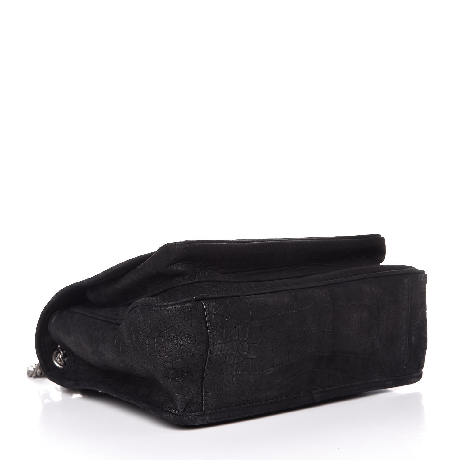 Saint Laurent Nubuck Crocodile Embossed Monogram Medium Niki Chain Satchel Black 5 of 8