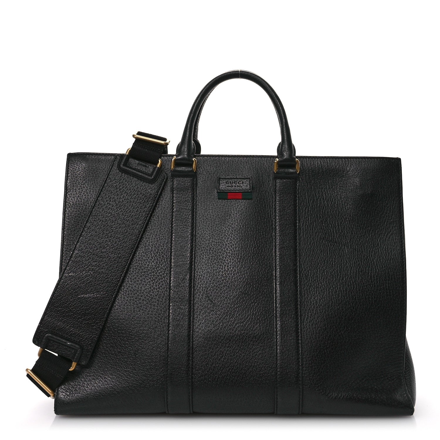 Gucci Grained Calfskin Web Top Handle Tote Black 1 of 14