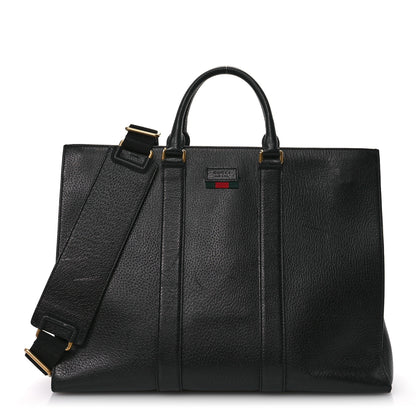 Gucci Grained Calfskin Web Top Handle Tote Black 1 of 14