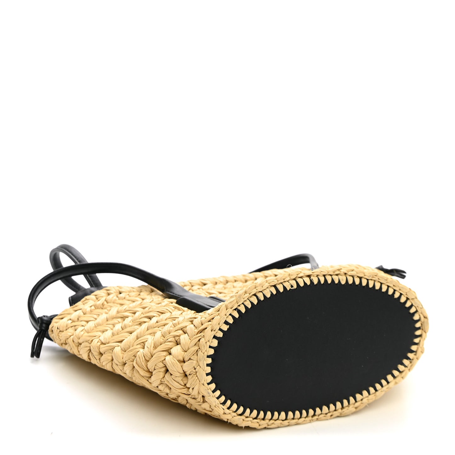 Raffia Calfskin Small Arco Basket Black