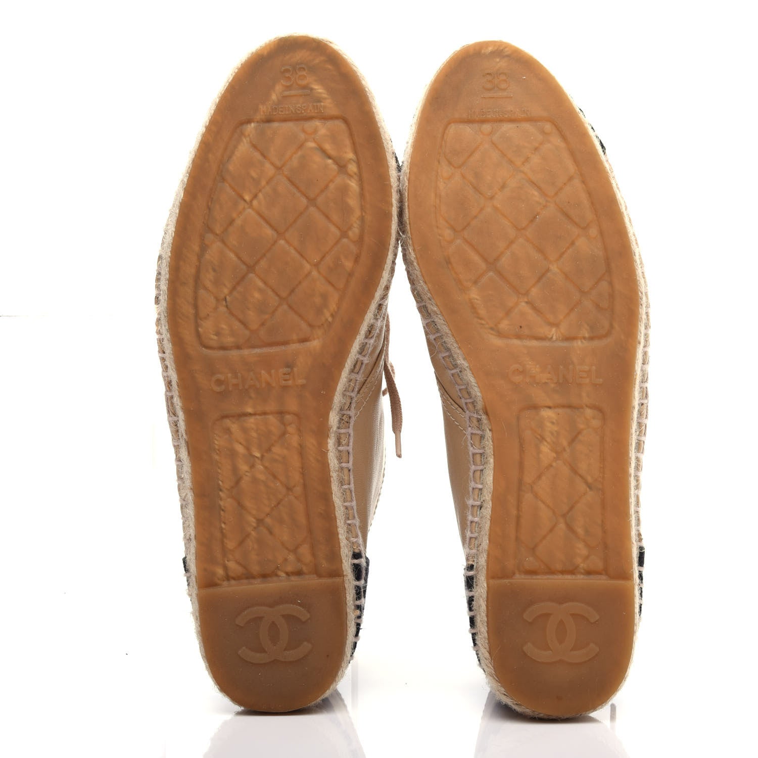 Chanel Lambskin Canvas Cap Toe Lace Up Espadrilles 38 Dark Beige Black 6 of 12