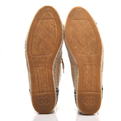 Chanel Lambskin Canvas Cap Toe Lace Up Espadrilles 38 Dark Beige Black 6 of 12
