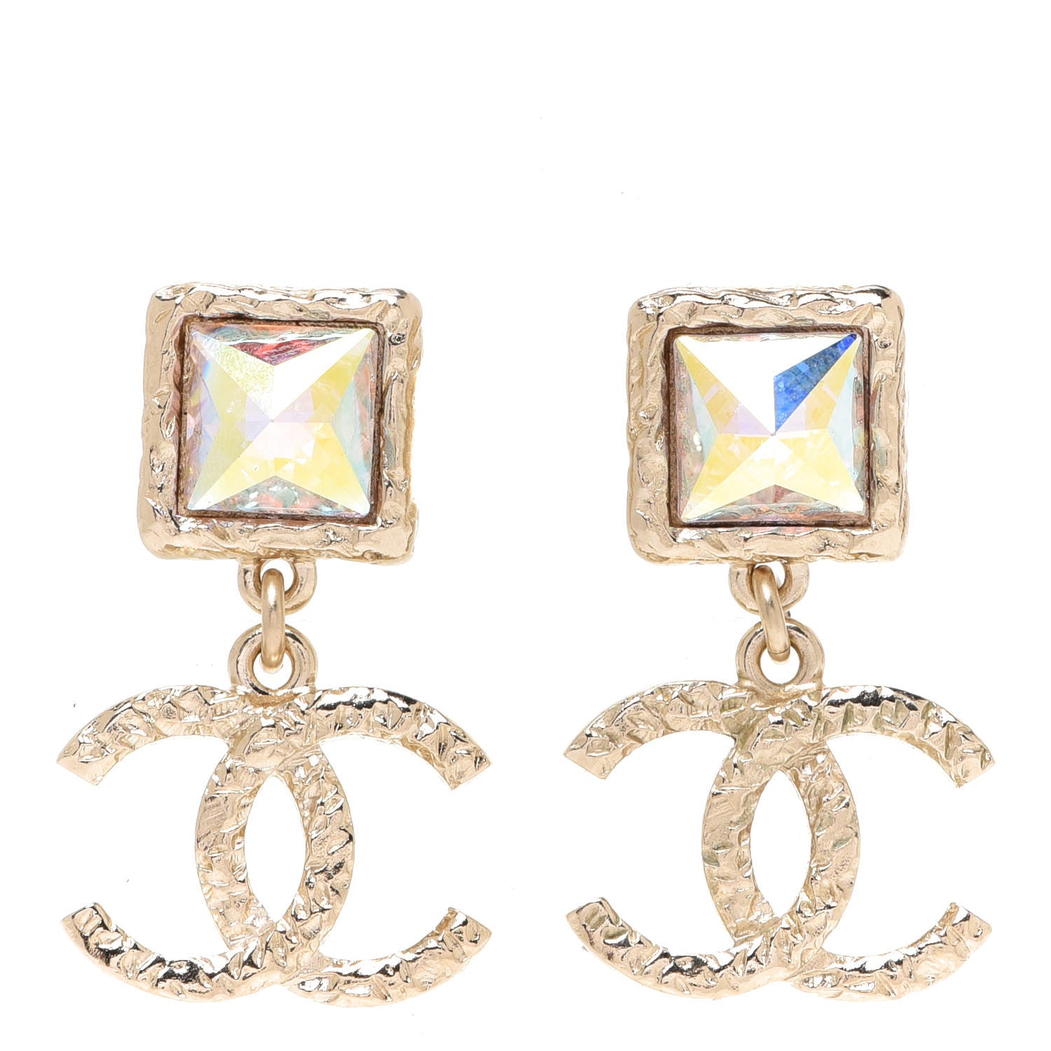 Chanel Iridescent Baguette Crystal CC Drop Earrings Gold 1 of 5