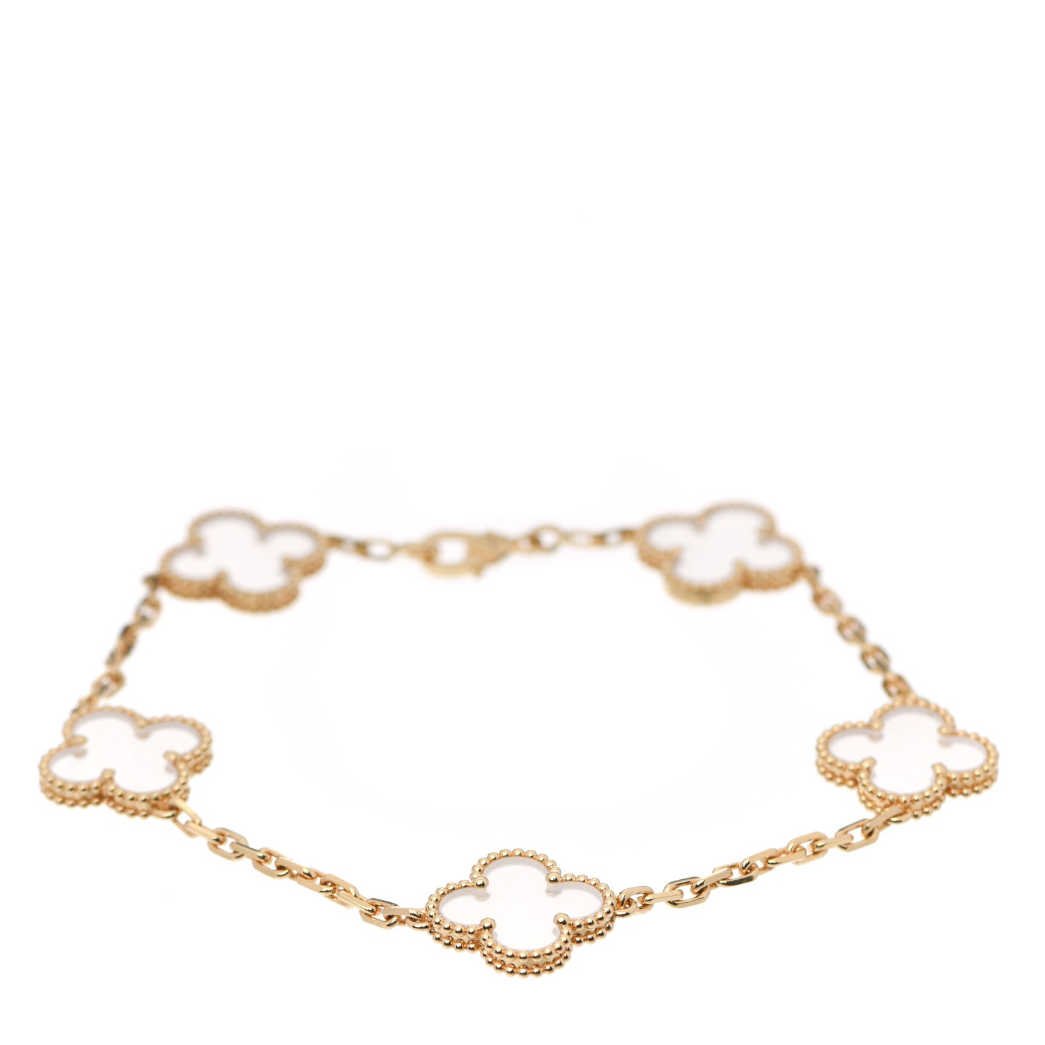Van Cleef & Arpels 18K Yellow Gold Rock Crystal 5 Motifs Vintage Alhambra Bracelet 1 of 6