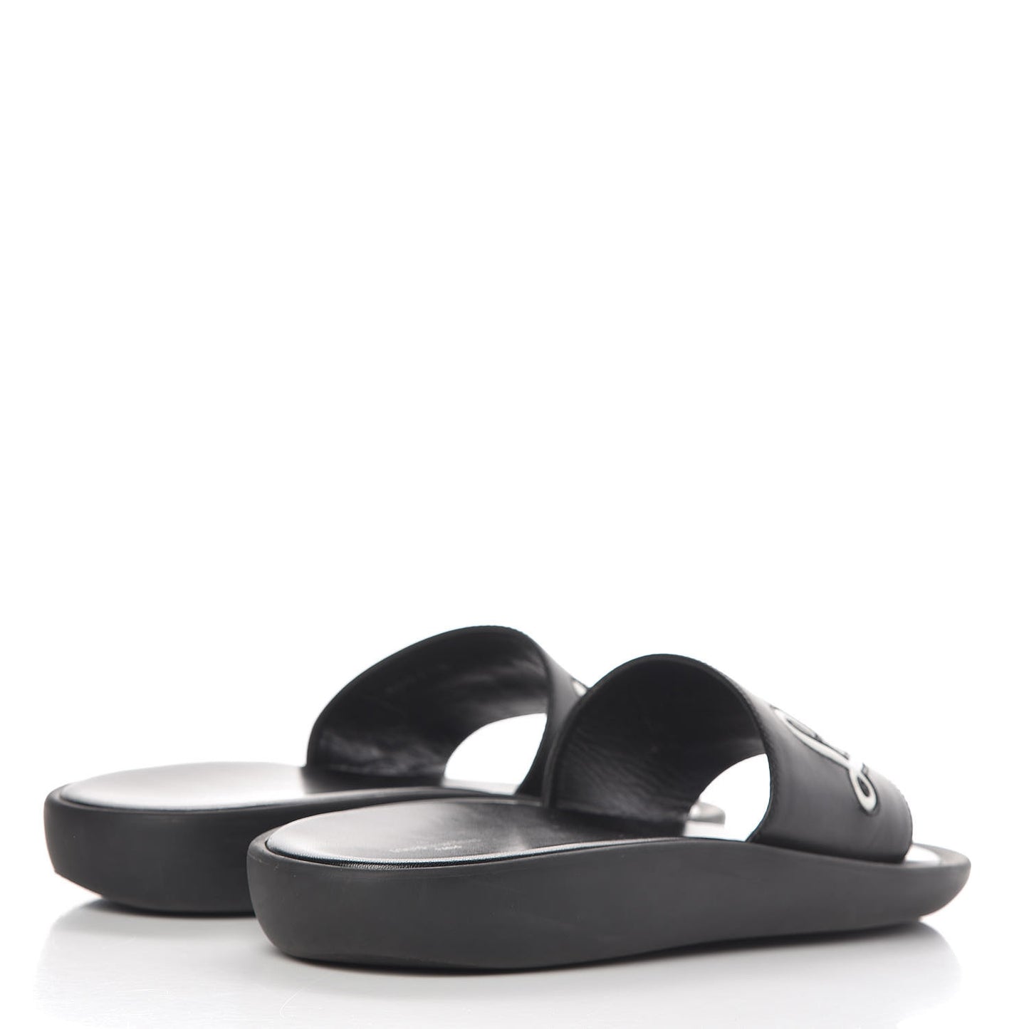 Calfskin Logo Sunbath Slide Sandals 39 Black