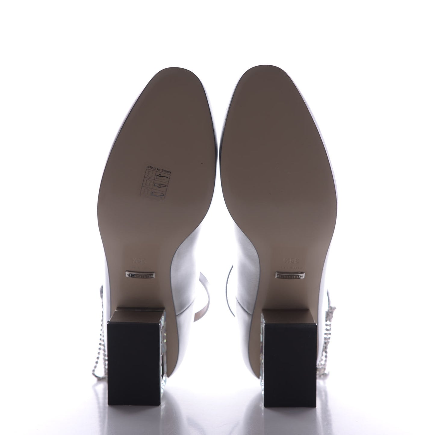 Metallic Nappa Crystal Square G Mid Heel Pumps 38.5 Silver