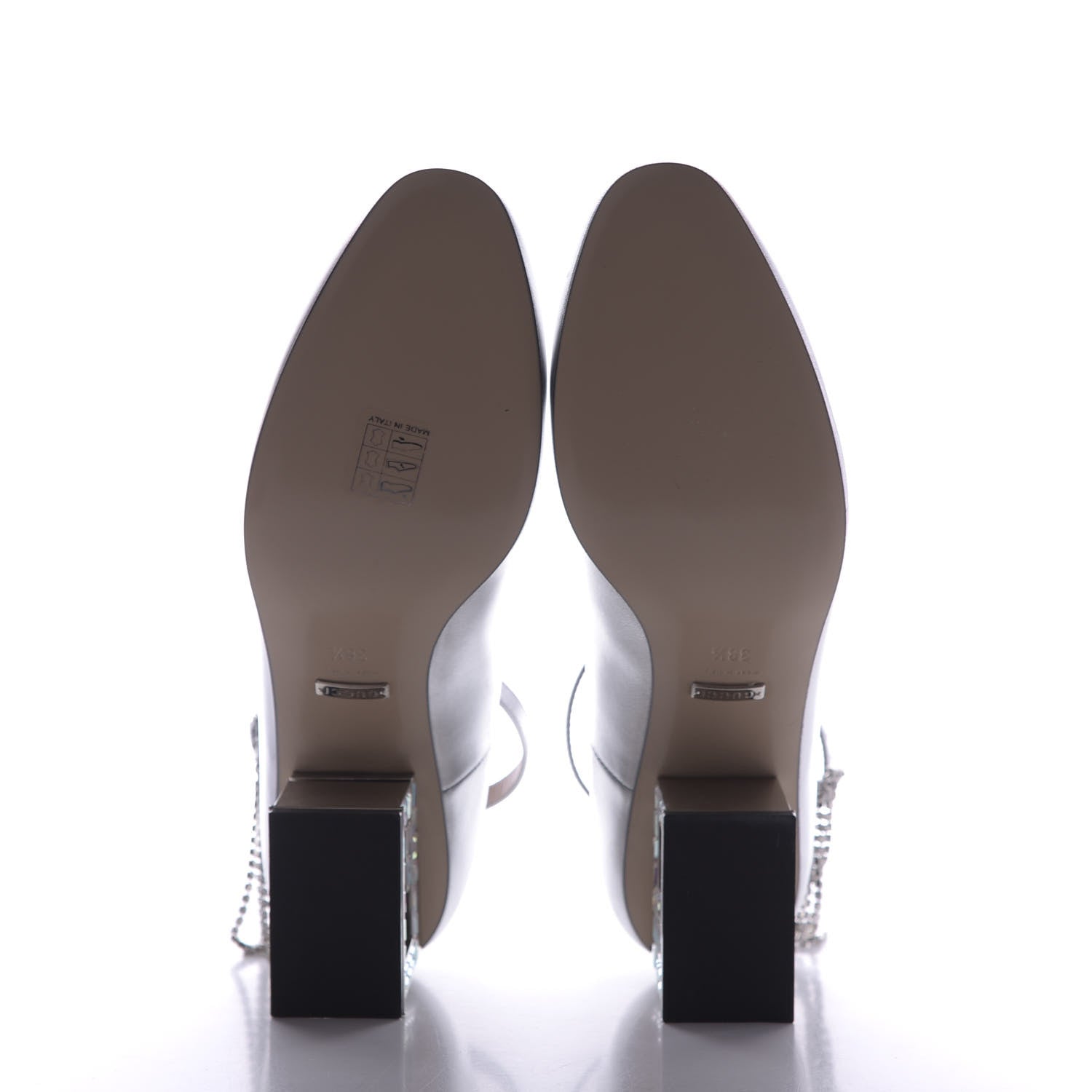 Gucci Metallic Nappa Crystal Square G Mid Heel Pumps 38.5 Silver 6 of 10