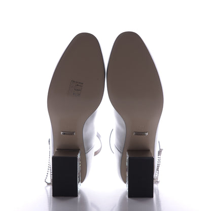 Gucci Metallic Nappa Crystal Square G Mid Heel Pumps 38.5 Silver 6 of 10