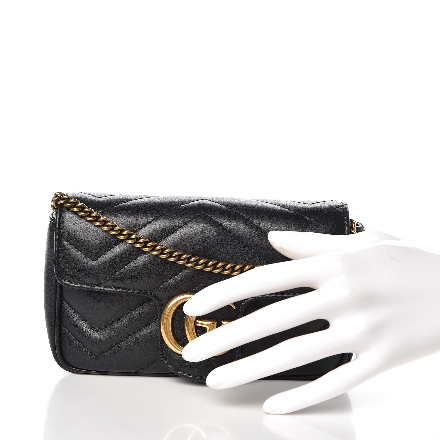 Gucci Calfskin Matelasse Super Mini GG Marmont Shoulder Bag Black 4 of 10