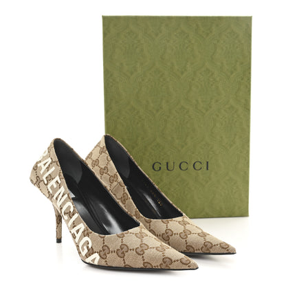 Balenciaga X GUCCI GG Monogram Square Knife 80mm Pumps 36.5 Beige Ebony 10 of 10