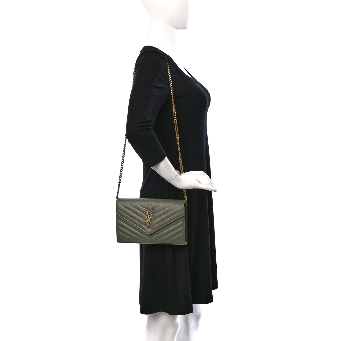 Grain De Poudre Matelasse Chevron Monogram Chain Wallet Light Sage