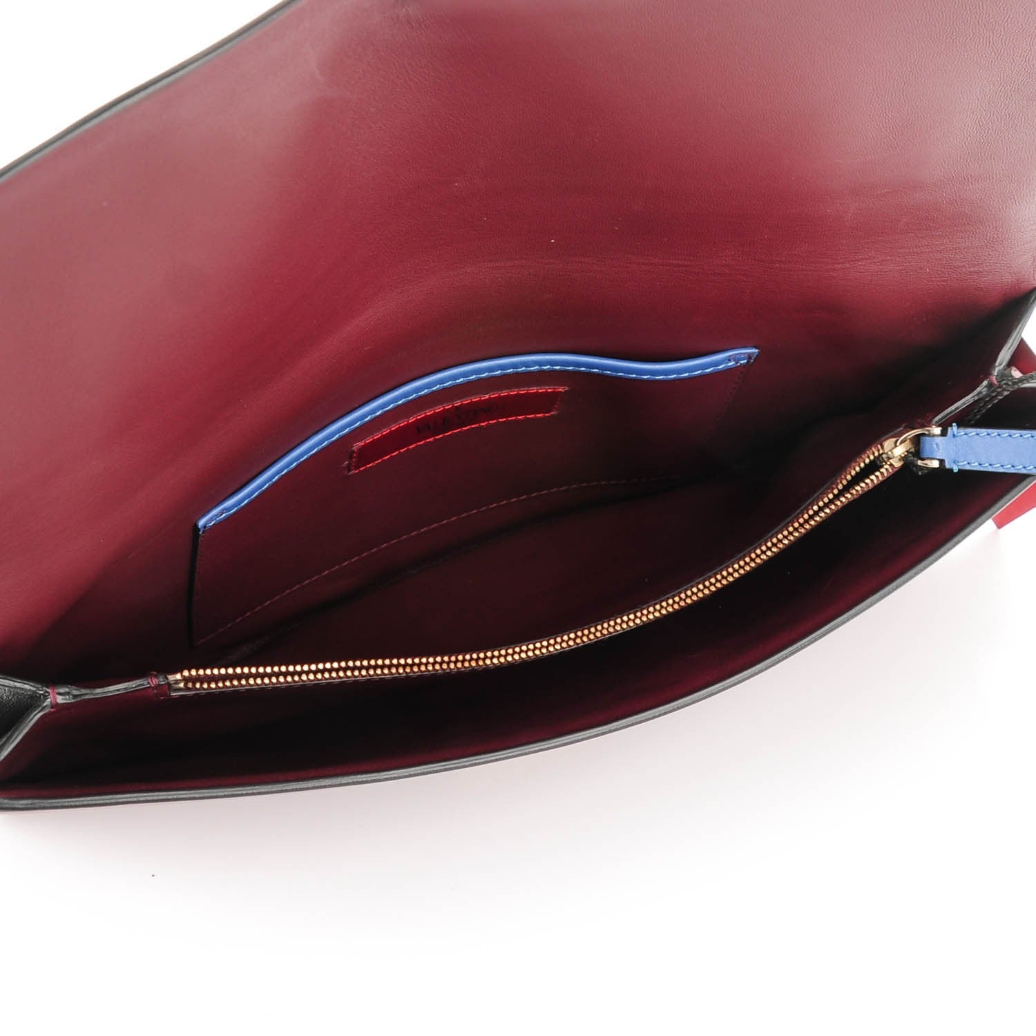 Valentino Garavani Calfskin Colorblock Mime Clutch Ruby Marine 6 of 9