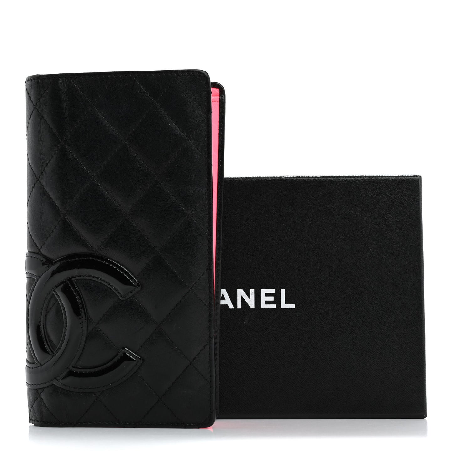 Calfskin Quilted Cambon Yen Wallet Black