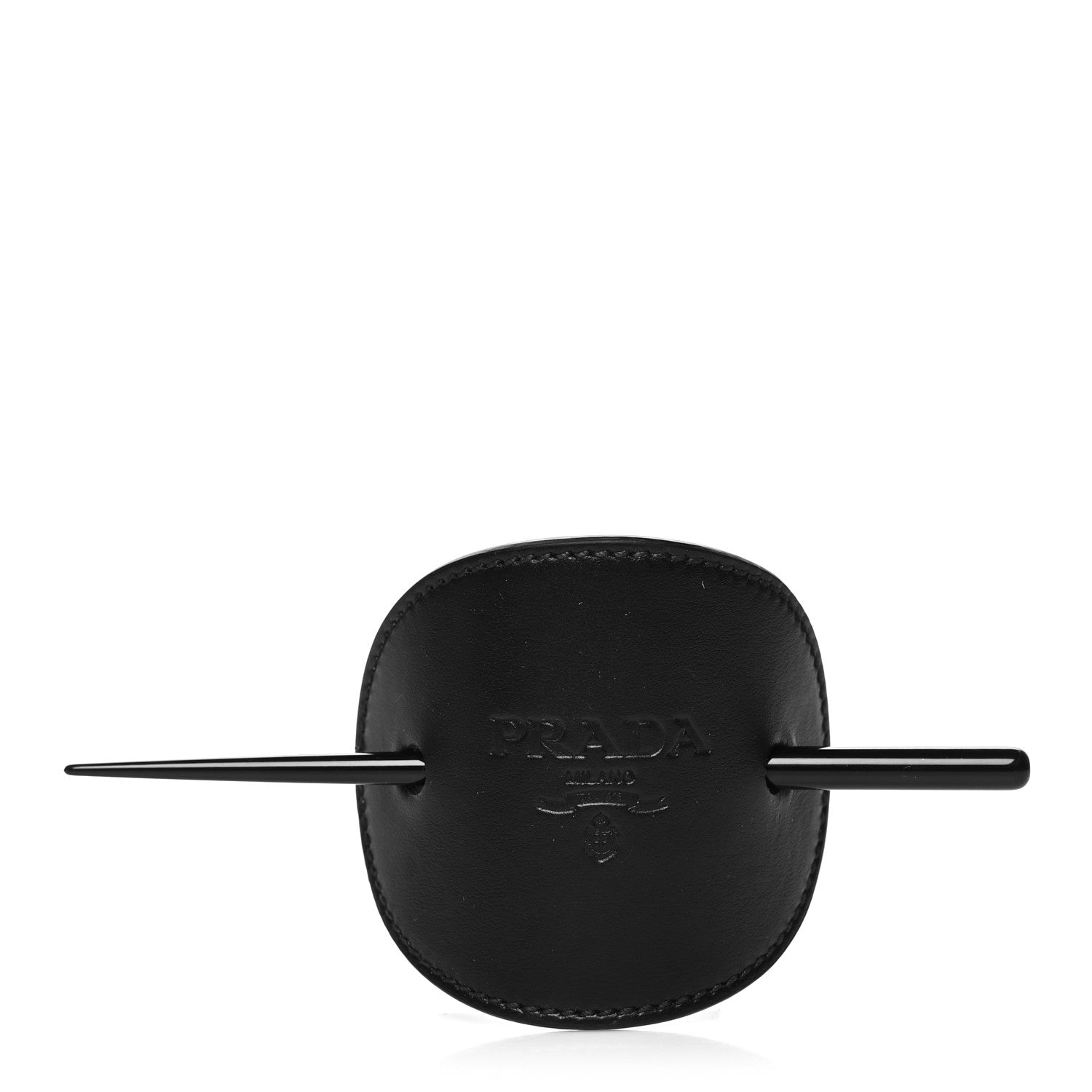 Prada City Calfskin Logo Embossed Hair Clip Black 1 of 3
