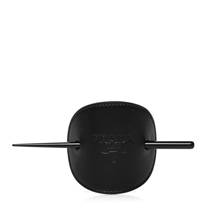 Prada City Calfskin Logo Embossed Hair Clip Black 1 of 3