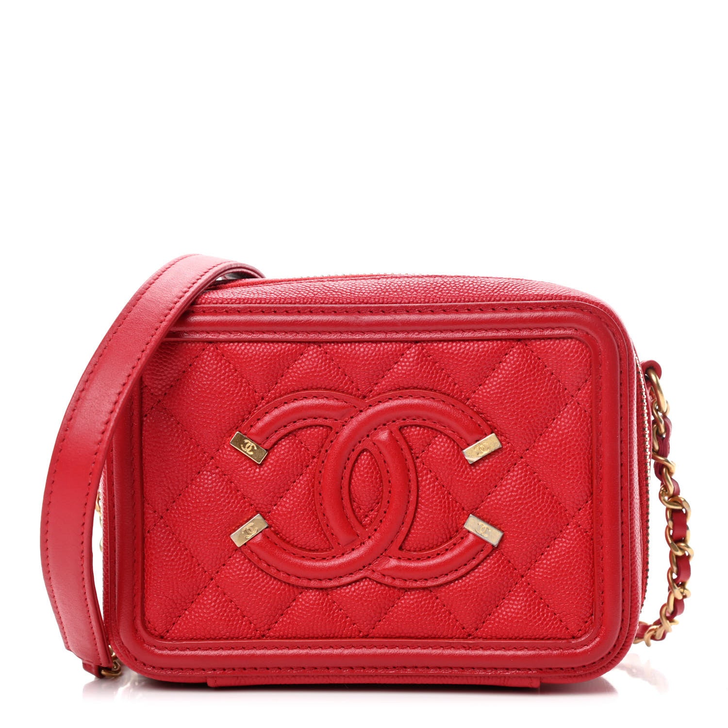 Chanel Caviar Quilted Filigree Vanity Clutch With Chain Red 1 of 4
