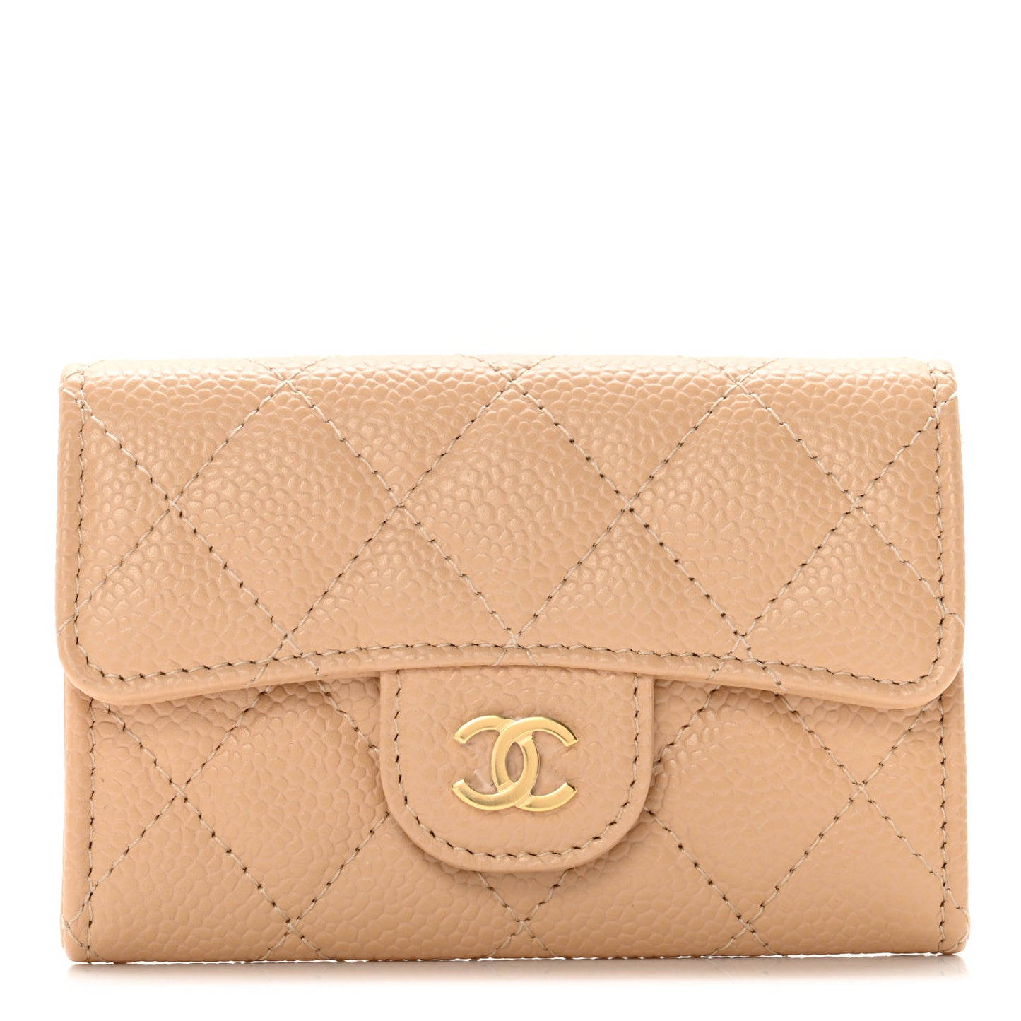 Caviar Quilted Flap Card Holder Wallet Light Beige