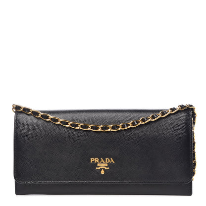 Prada Saffiano Metal Oro Chain Wallet Black 1 of 10