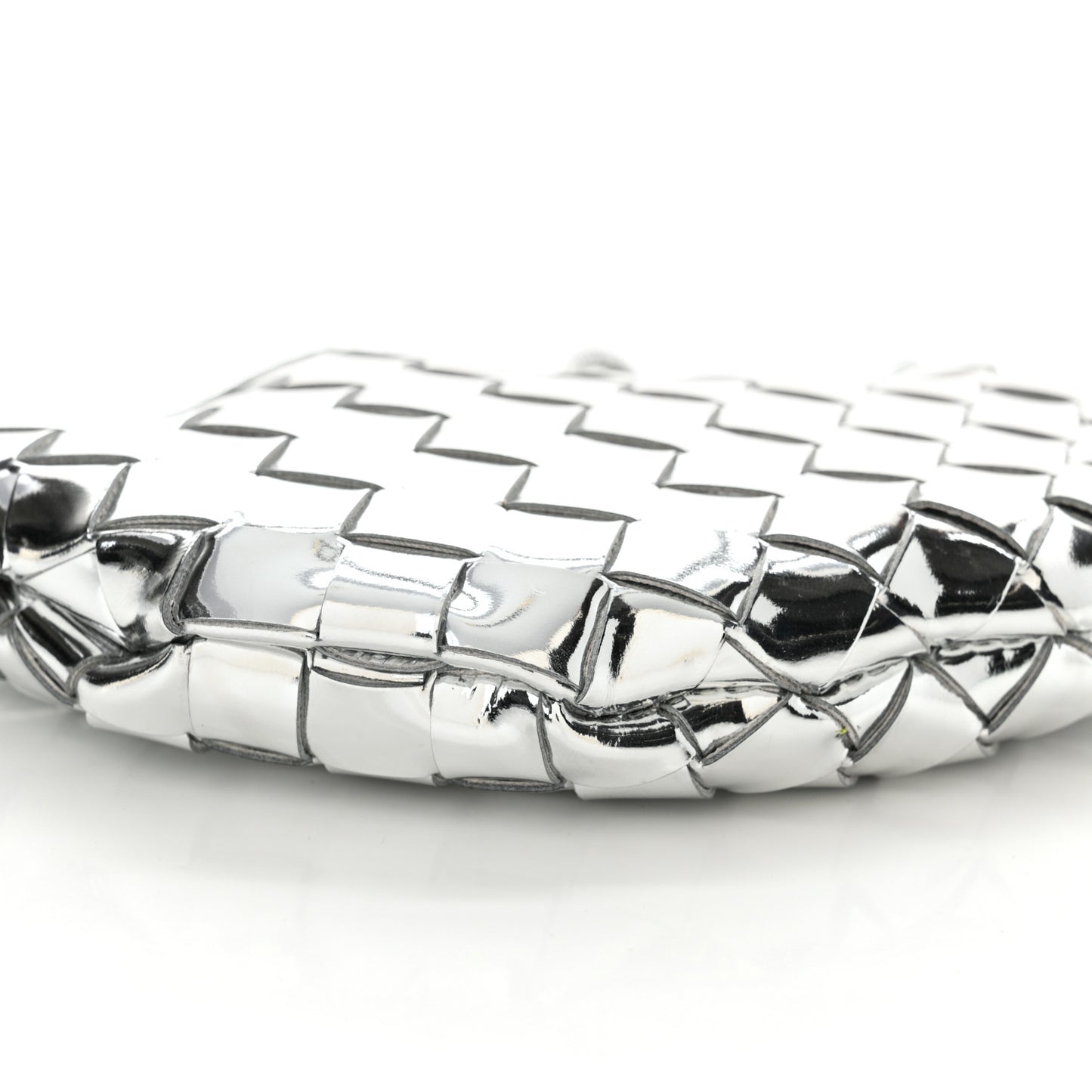 Mirror Laminated Nappa Intrecciato Mini Sardine Bag Silver