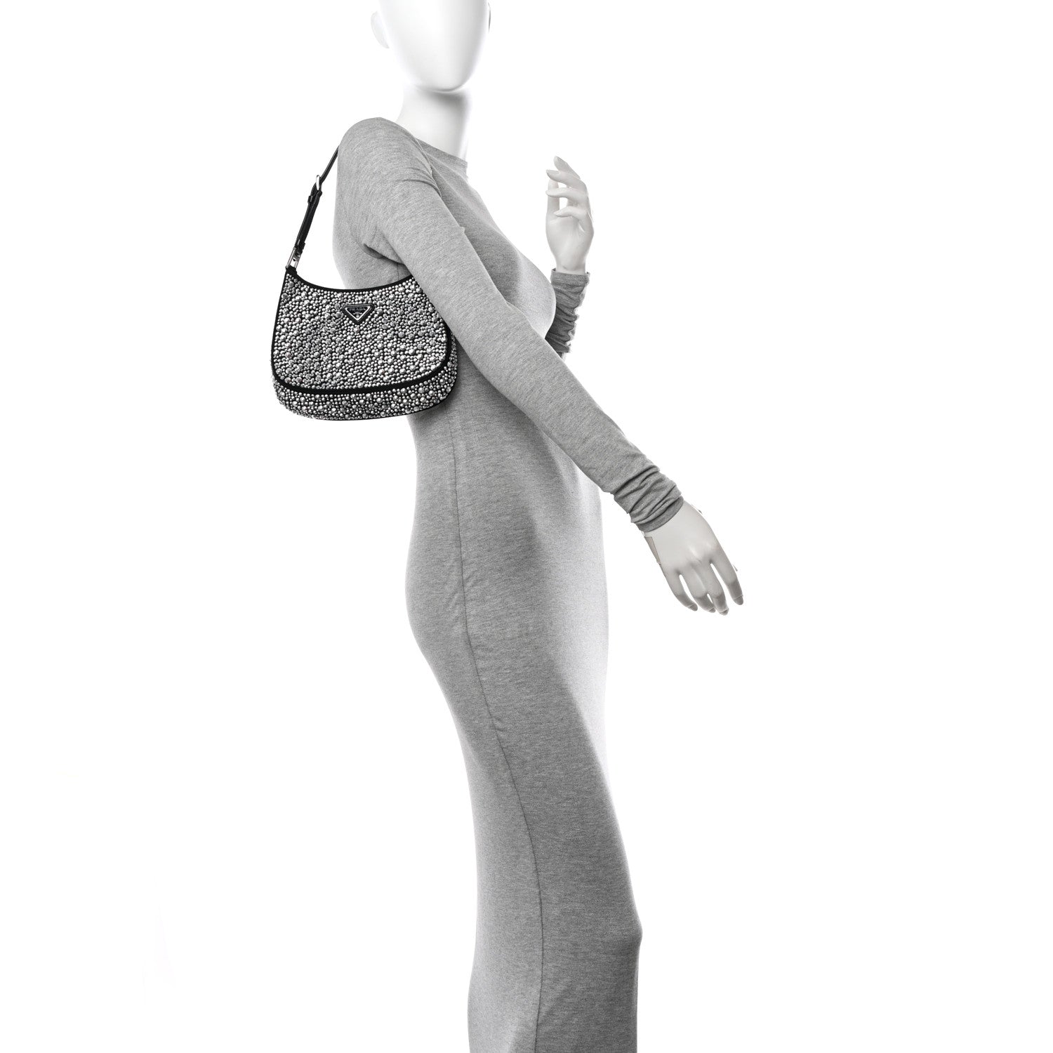Prada Satin Crystal Cleo Adjustable Strap Shoulder Bag Metal 2 of 9