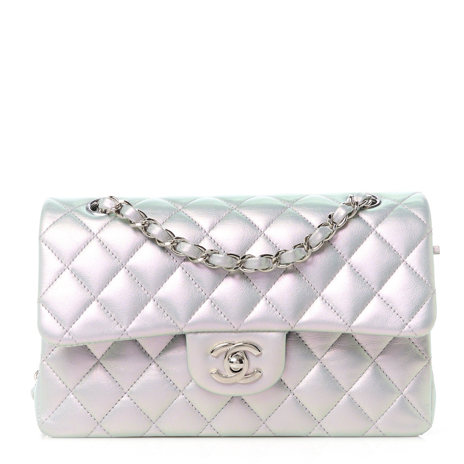 Chanel Iridescent Calfskin Quilted Small Double Flap Light Purple 1 of 12