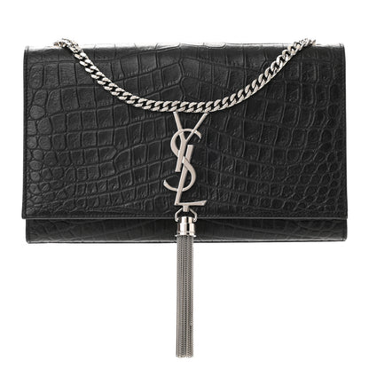 Saint Laurent Calfskin Crocodile Embossed Medium Classic Monogram Kate Tassel Satchel Black 1 of 9