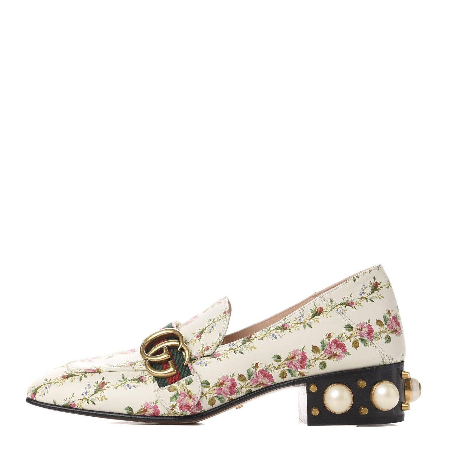 Calfskin Web Pearl Floral Embellished Peyton Loafer 38 White Multicolor