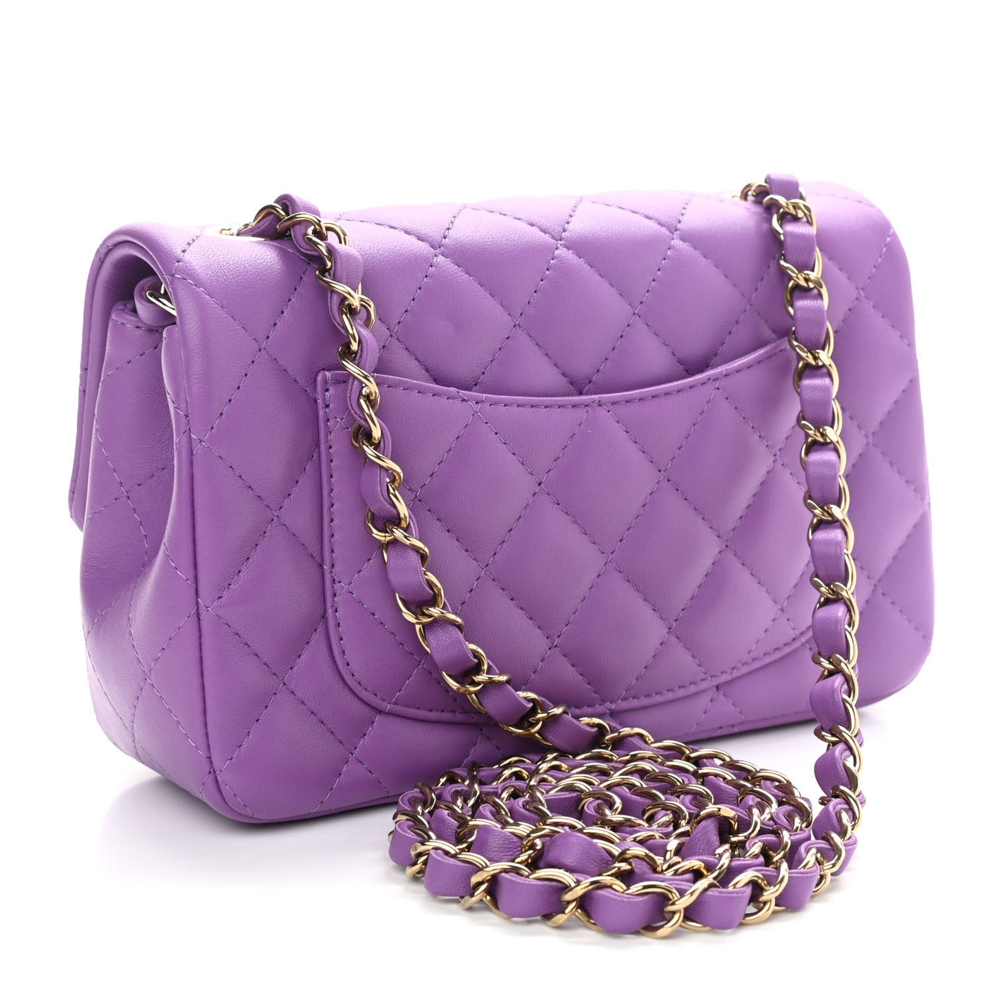 Lambskin Quilted Mini Rectangular Flap Purple