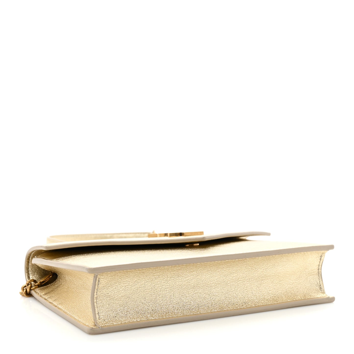 Metallic Calfskin Monogram Envelope Chain Wallet Gold