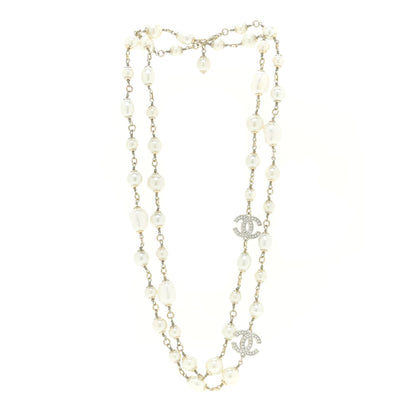 Chanel Graduated Pearl Crystal CC Long Necklace Silver 3 of 6