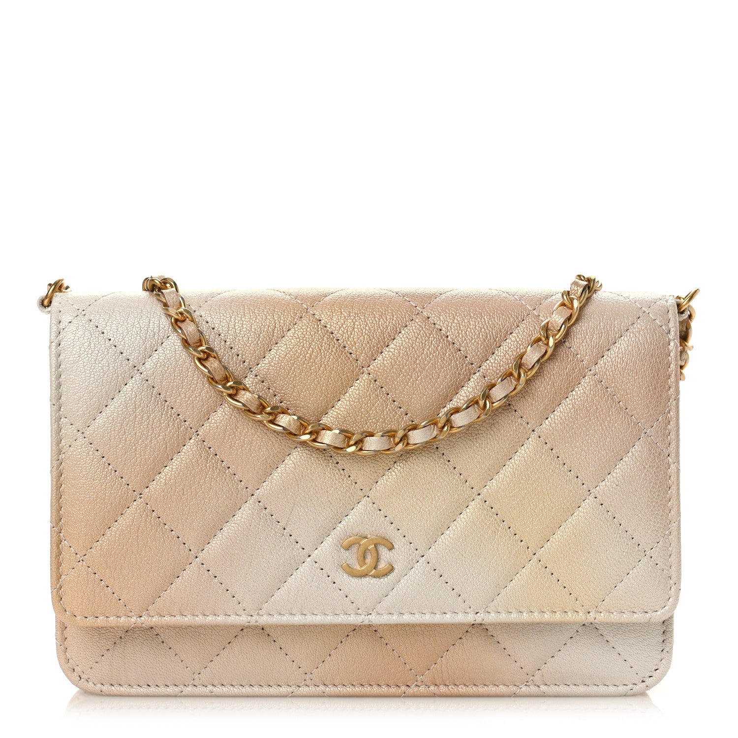 Chanel Metallic Goatskin Quilted Ombre Wallet On Chain WOC Gold 1 of 9
