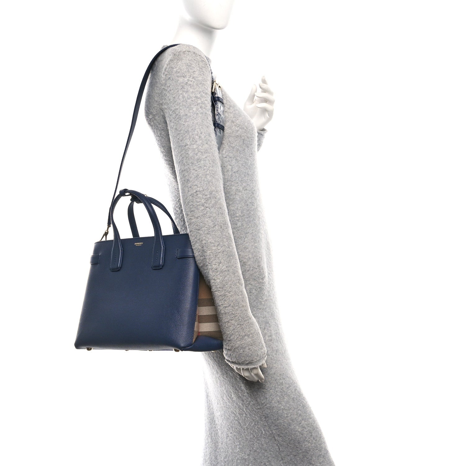 Burberry Derby Calfskin Vintage Check Medium Banner Tote Regency Blue 3 of 11