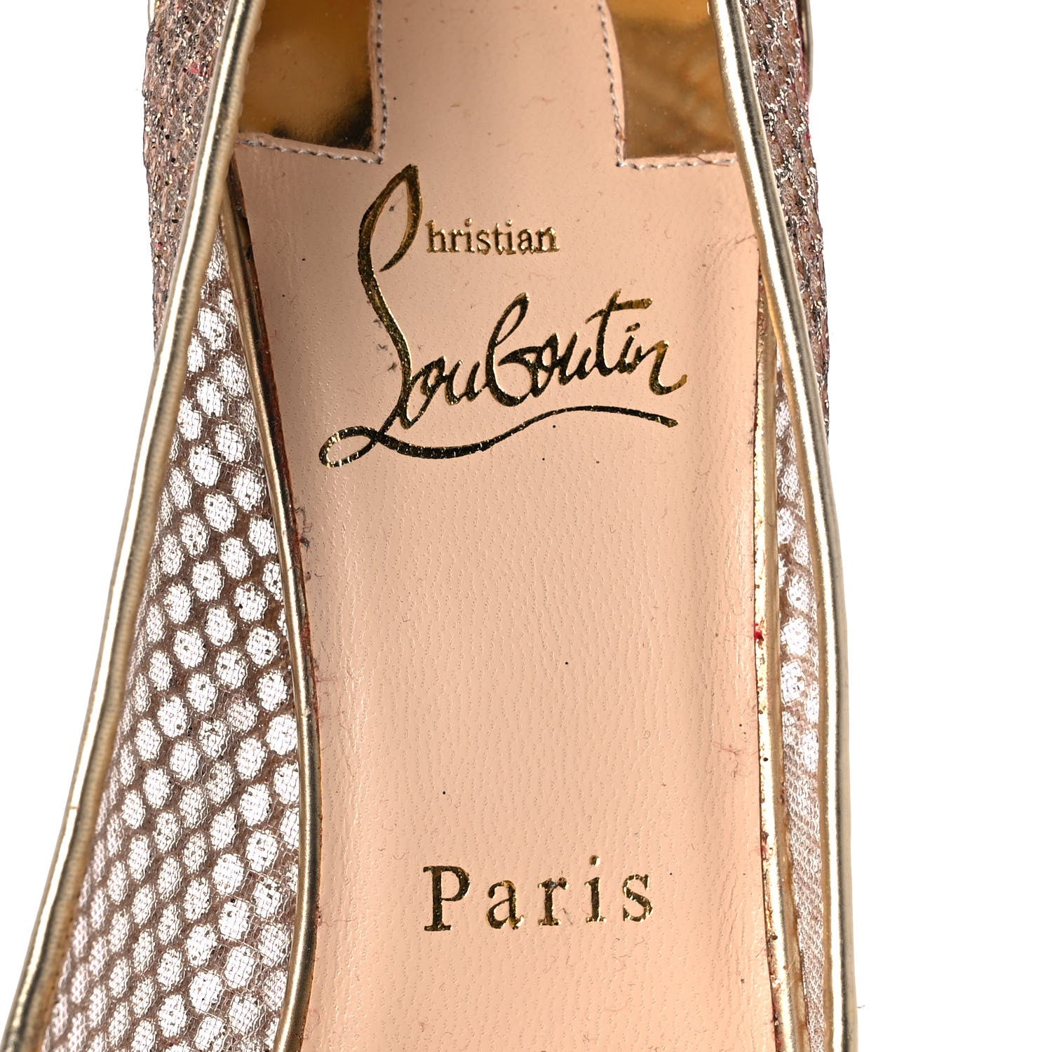 Christian Louboutin Metallic Fishnet Follies Resille 100 Pumps 37.5 Gold 7 of 7