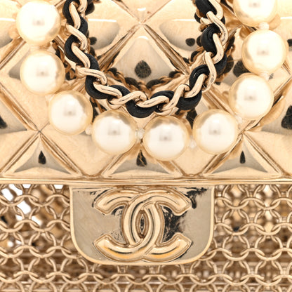 Chanel Metal Lambskin Pearl Chain Flap Bag Long Necklace Gold Black Pearly White 7 of 9