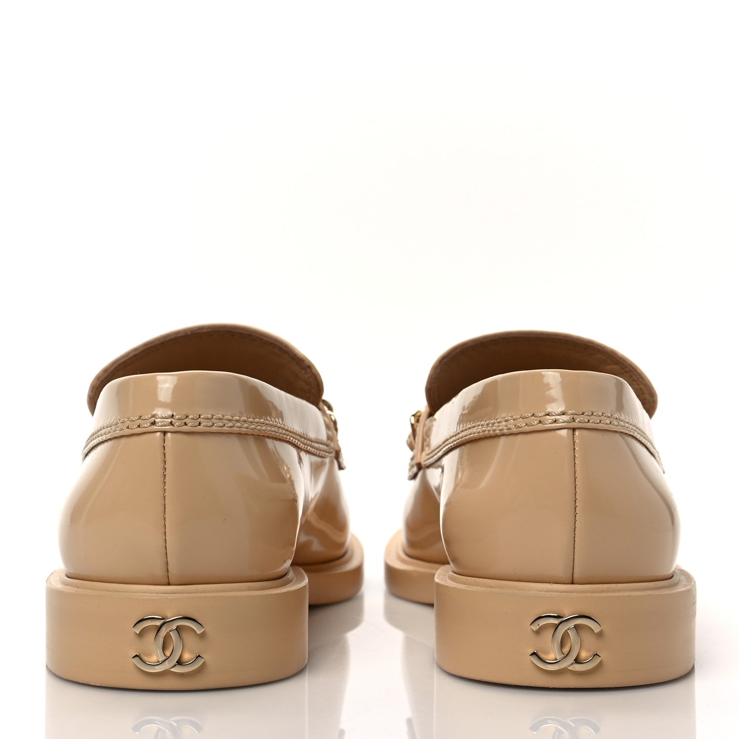 Shiny Calfskin Bonnie and Clyde Logo Loafers 36.5 Beige