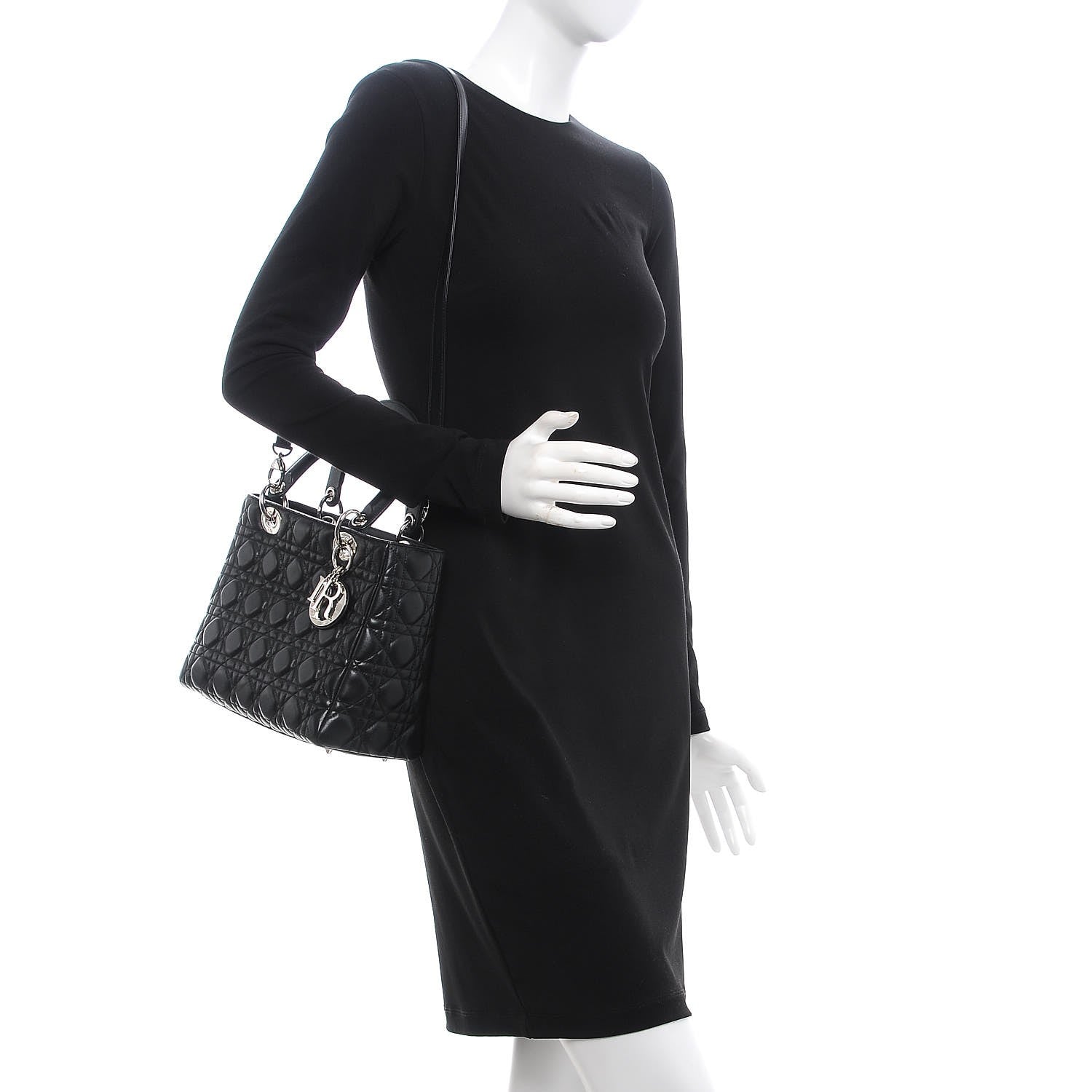 Christian Dior Lambskin Cannage Medium Lady Dior Black 2 of 8