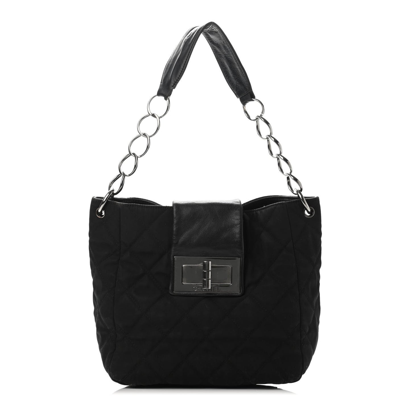 Lambskin Nylon Quilted Mademoiselle Shoulder Bag Black