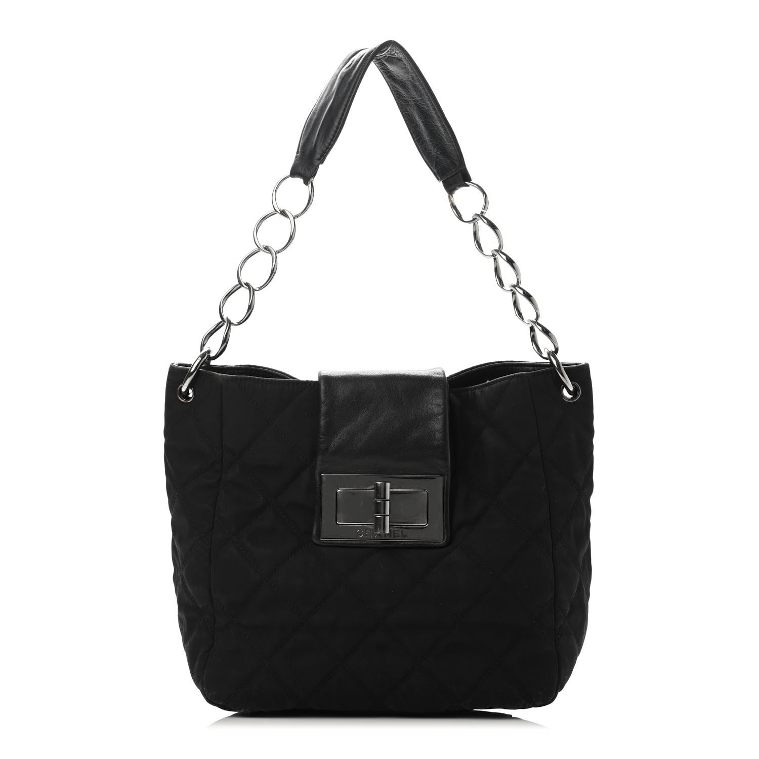 Chanel Lambskin Nylon Quilted Mademoiselle Shoulder Bag Black 1 of 4
