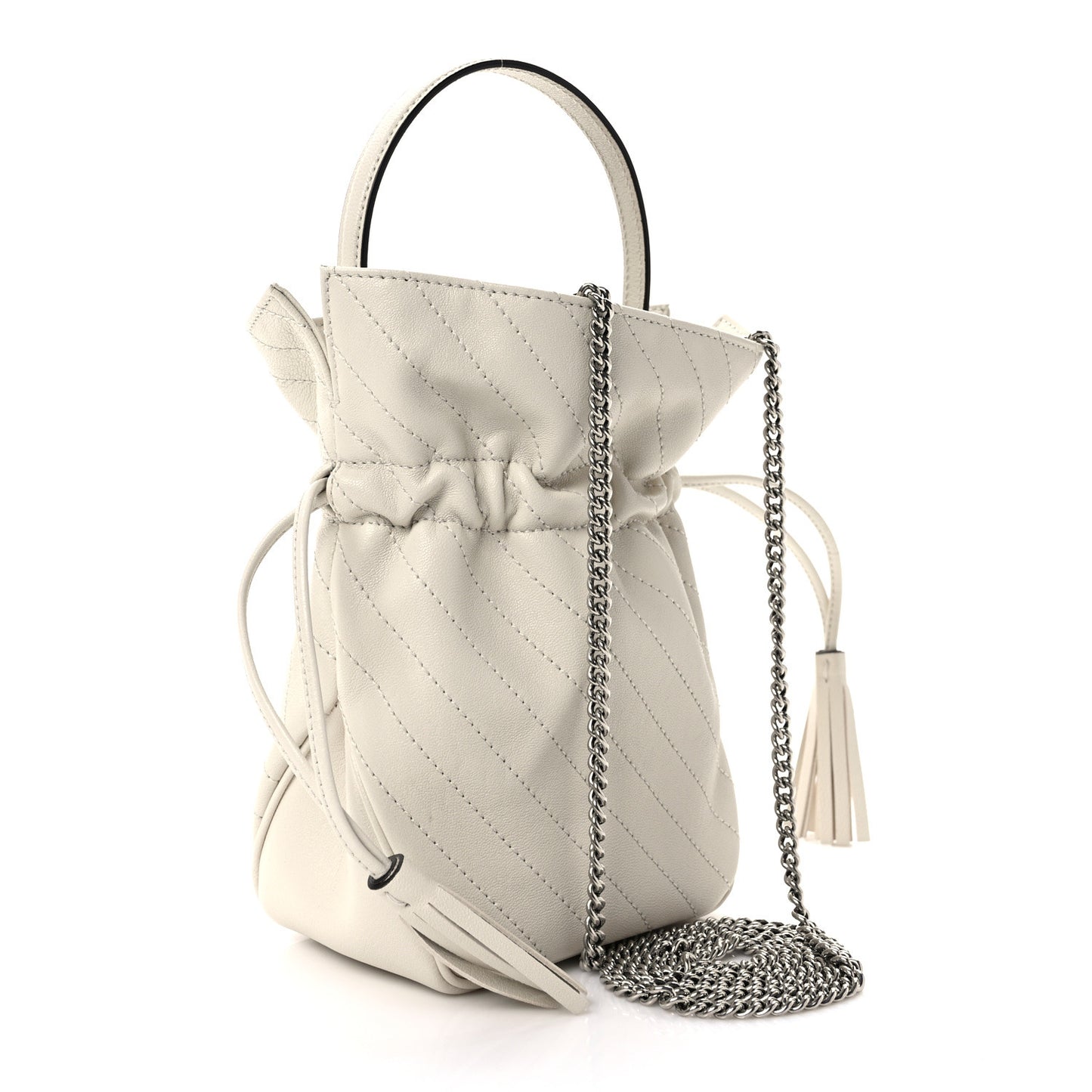 Sakai Be Green Calfskin Diagonal Stitched Mini Blondie Bucket Bag Mystic White
