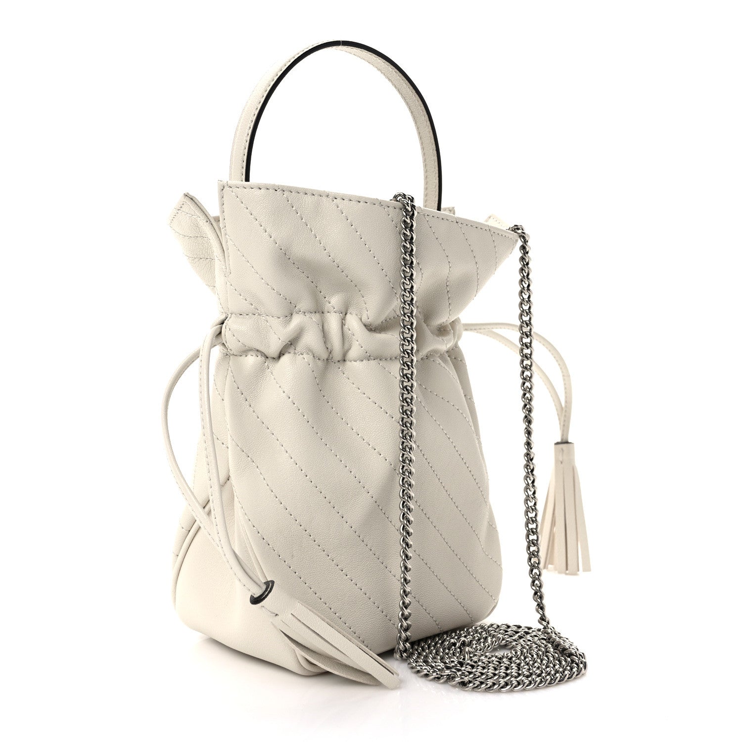 Gucci Sakai Be Green Calfskin Diagonal Stitched Mini Blondie Bucket Bag Mystic White 3 of 10
