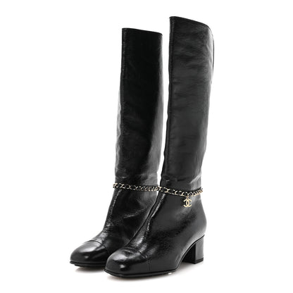 Chanel Crumpled Calfskin Cap Toe Chain Boots 36 Black 4 of 8