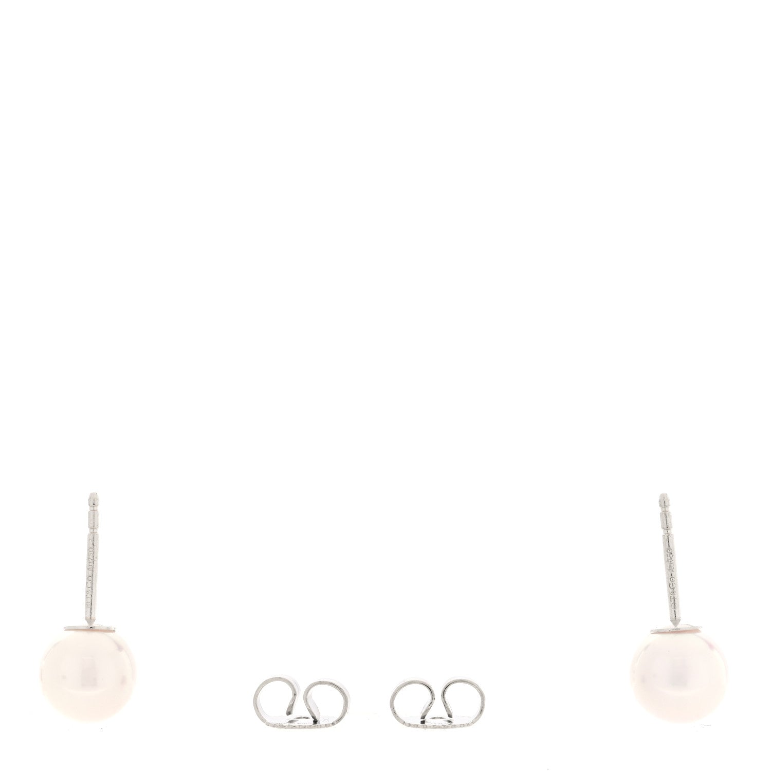 Tiffany 18K White Gold Akoya Cultured Pearl 7-7.5mm Signature Earrings 3 of 4