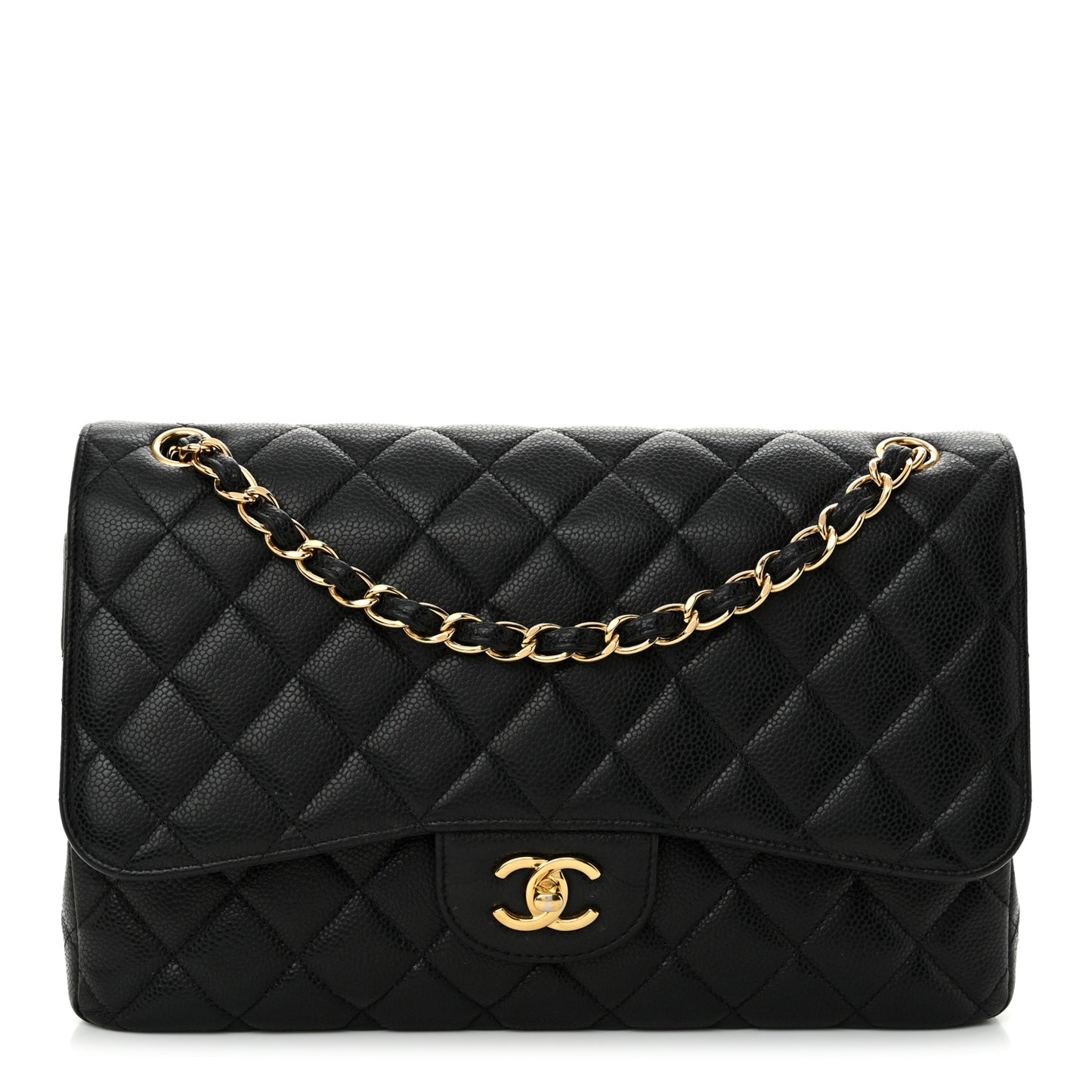 Caviar Quilted Jumbo Double Flap Black
