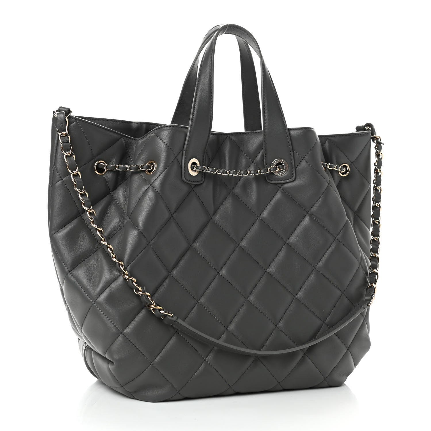 Chanel Lambskin Quilted CC Dweller Drawstring Tote Grey 2 of 3