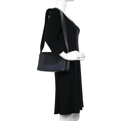 Celine Shiny Smooth Calfskin Medium Frame Shoulder Bag Black Navy 2 of 12