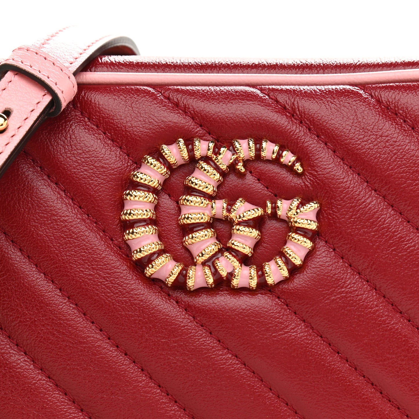 Azalea Calfskin Enamel Matelasse Diagonal Small Torchon GG Marmont Chain Shoulder Bag New Cherry Red Wild Rose